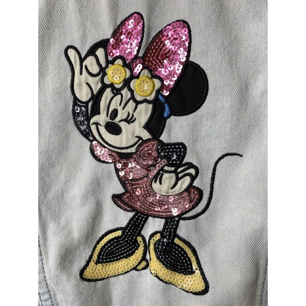 Disney  Girl's Minnie Mouse Sequin  Denim Jean Jacket Size 5/6 Vacation Blingy